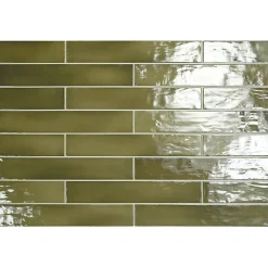 Aelle Carrelage Carrelage mur effet zellige vert 6,5x40 cm MANACOR BASIL GREEN
