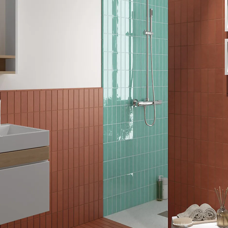 Aelle Carrelage Carrelage mur effet zellige bejmat marocain 5X15 cm turquoise brillant FANGO AQUAMARINE