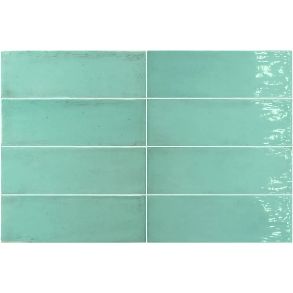Aelle Carrelage Carrelage mur effet zellige bejmat marocain 5X15 cm turquoise brillant FANGO AQUAMARINE