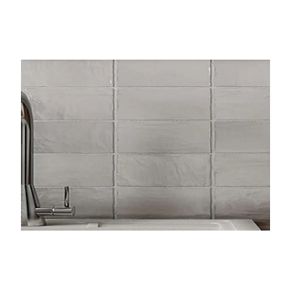 Carrelage mur effet zellige bejmat satiné gris claire 6,5x20 cm MALLORCA GREY-Aelle Carrelage Outlet