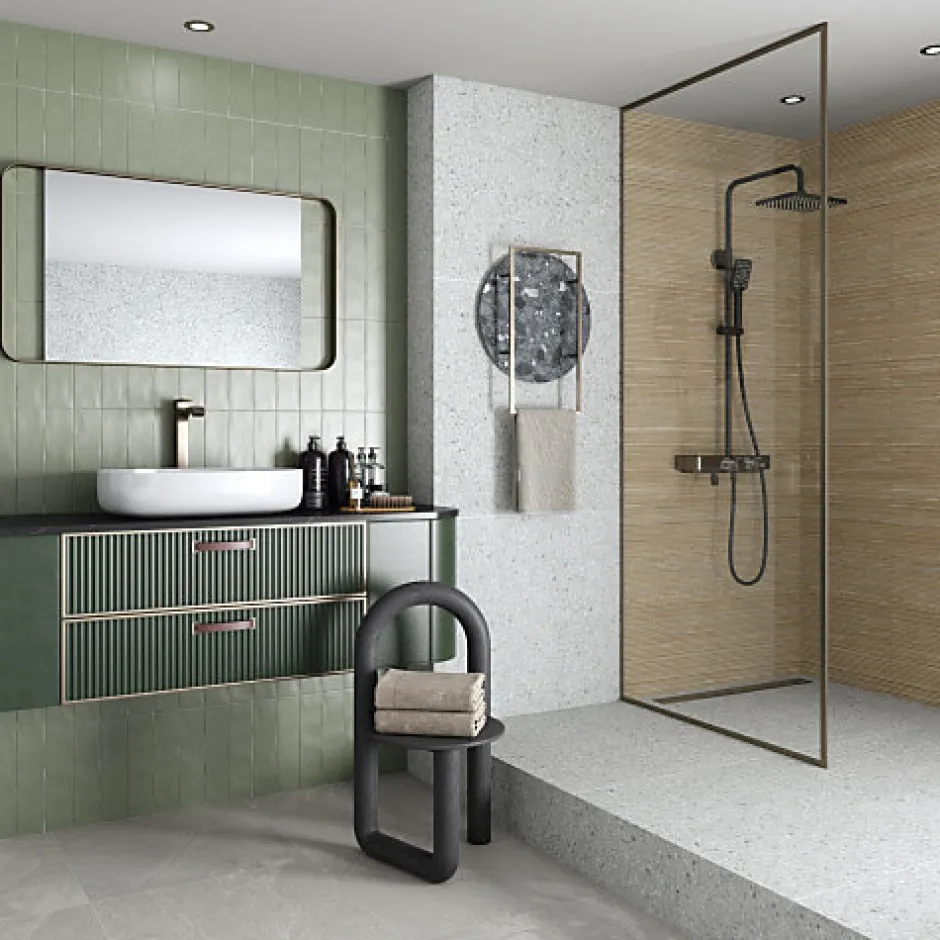 Carrelage mur effet zellige bejmat satiné gris claire 6,5x20 cm MALLORCA GREY-Aelle Carrelage Outlet