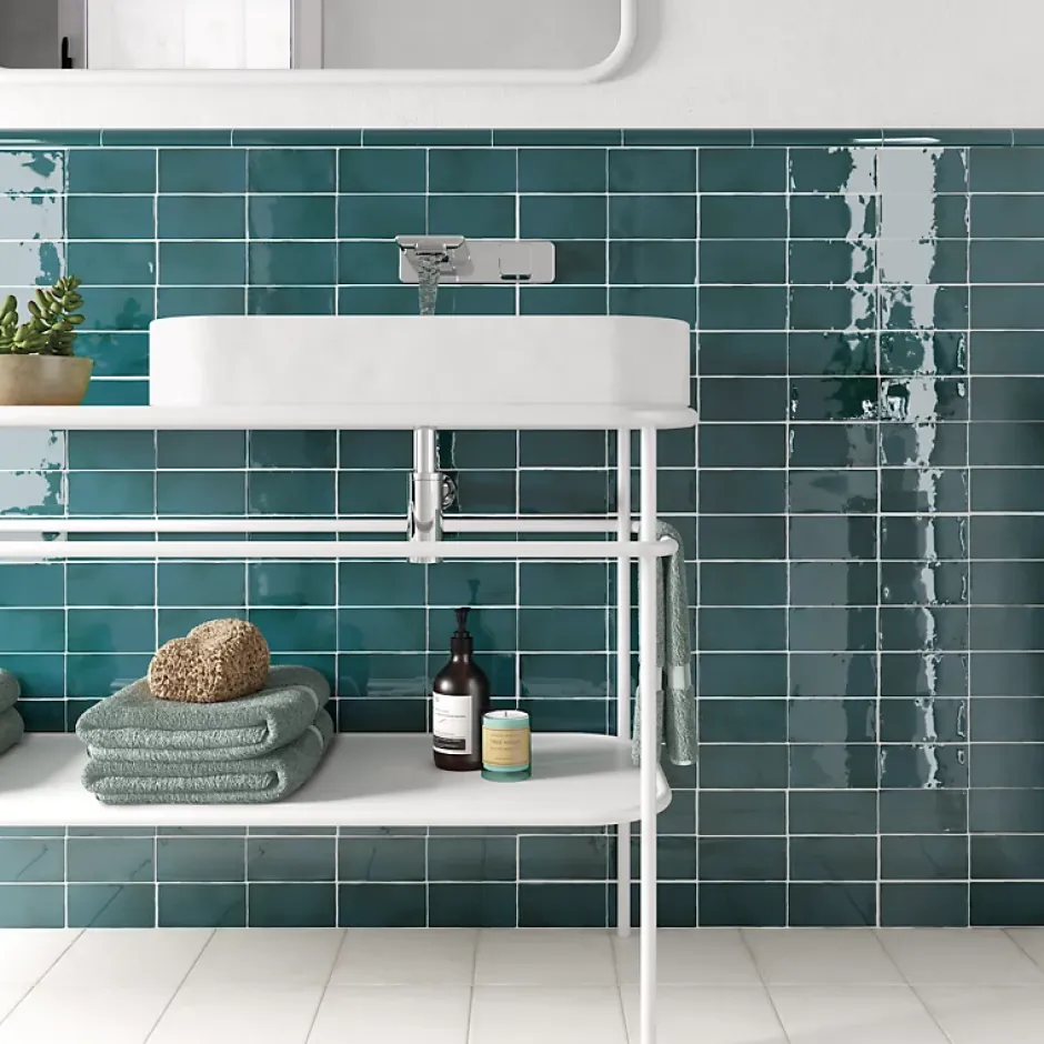 Carrelage mur effet zellige bleu turquoise 7,5x15 cm MANACOR GLACIER-Aelle Carrelage Sale