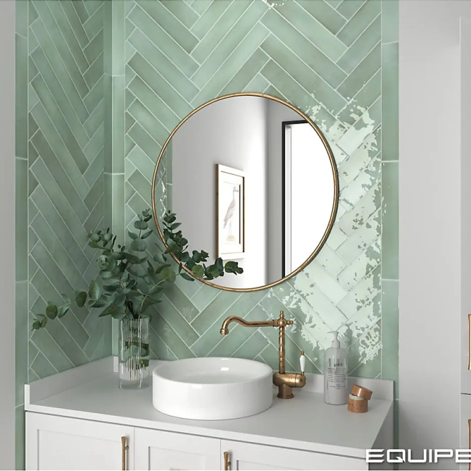 Carrelage mur effet zellige vert sage 6,5x40 cm MANACOR MINT-Aelle Carrelage Hot