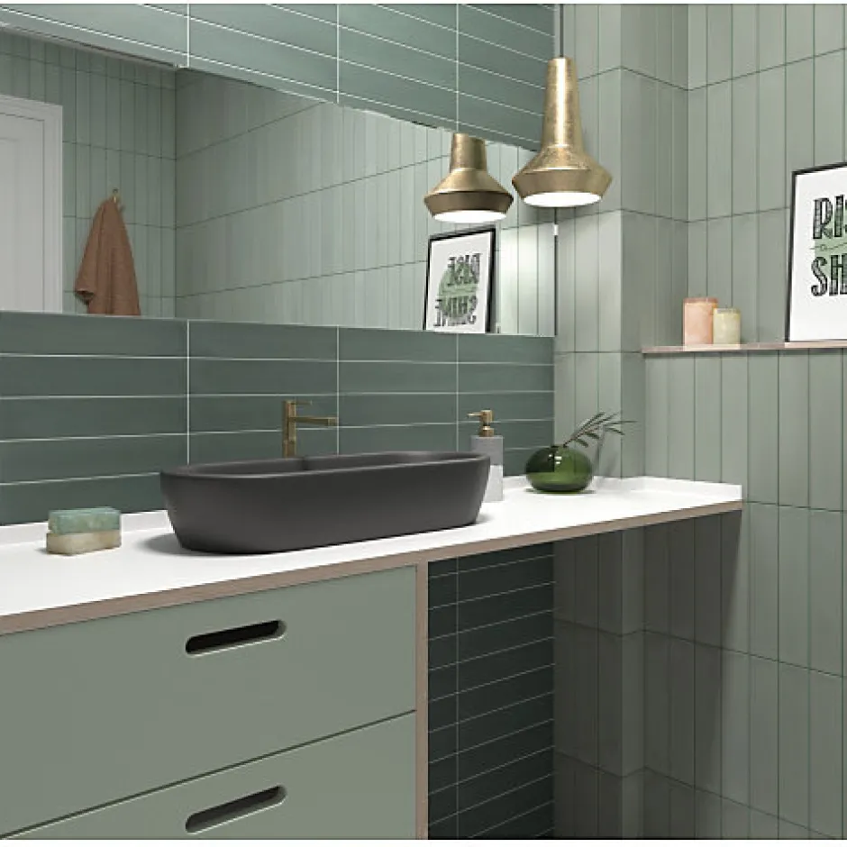 Carrelage mur effet zellige bleu turquoise 6,5x40 cm MANACOR GLACIER-Aelle Carrelage