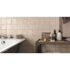 Aelle Carrelage Carrelage mur effet zellige bejmat satiné beige 10x10 cm MALLORCA CREAM