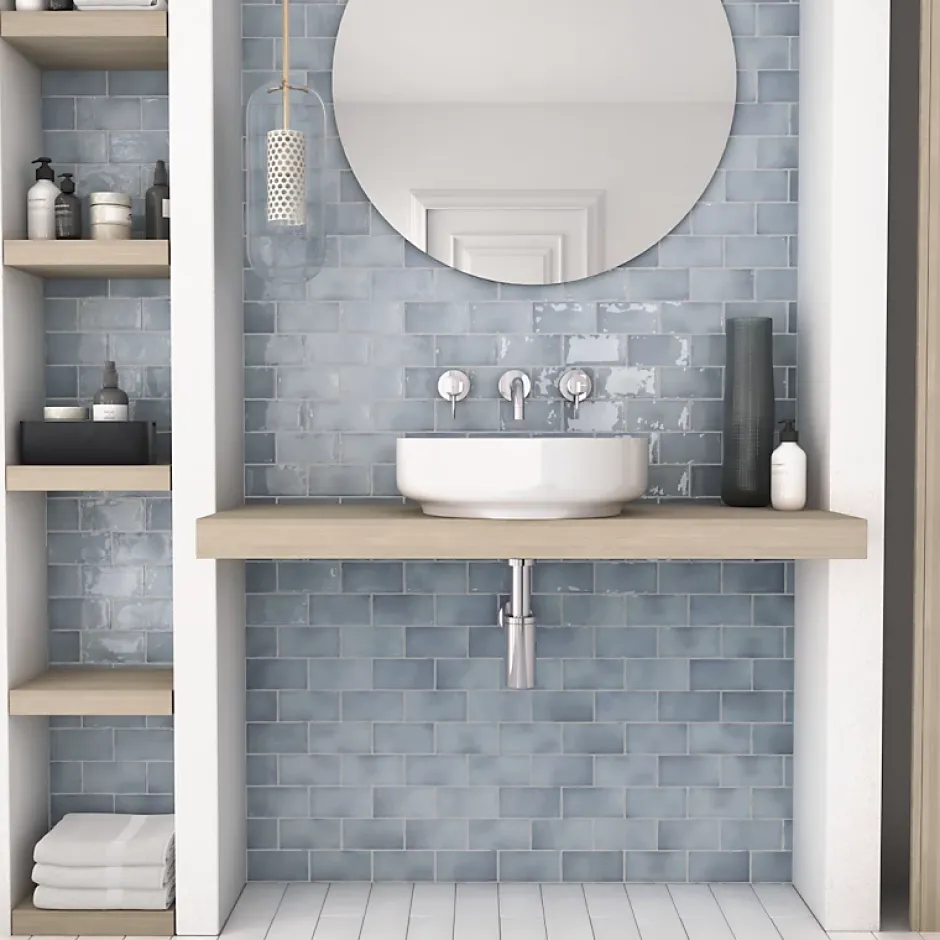 Aelle Carrelage Carrelage mur effet zellige bleu 7,5x15 cm MANACOR BLUE MOON