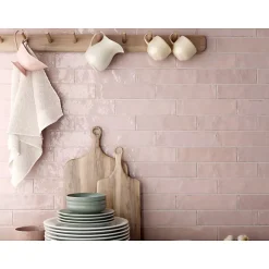 Carrelage mur effet zellige rose brillant 6x24,6 cm TRIBECA TEA ROSE-Aelle Carrelage New