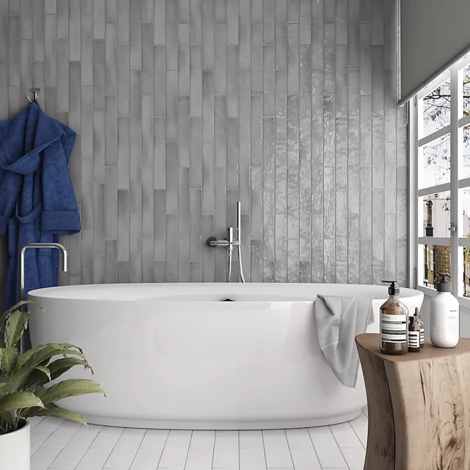 Aelle Carrelage Carrelage mur effet zellige gris 6,5x40 cm MANACOR MERCURY GREY