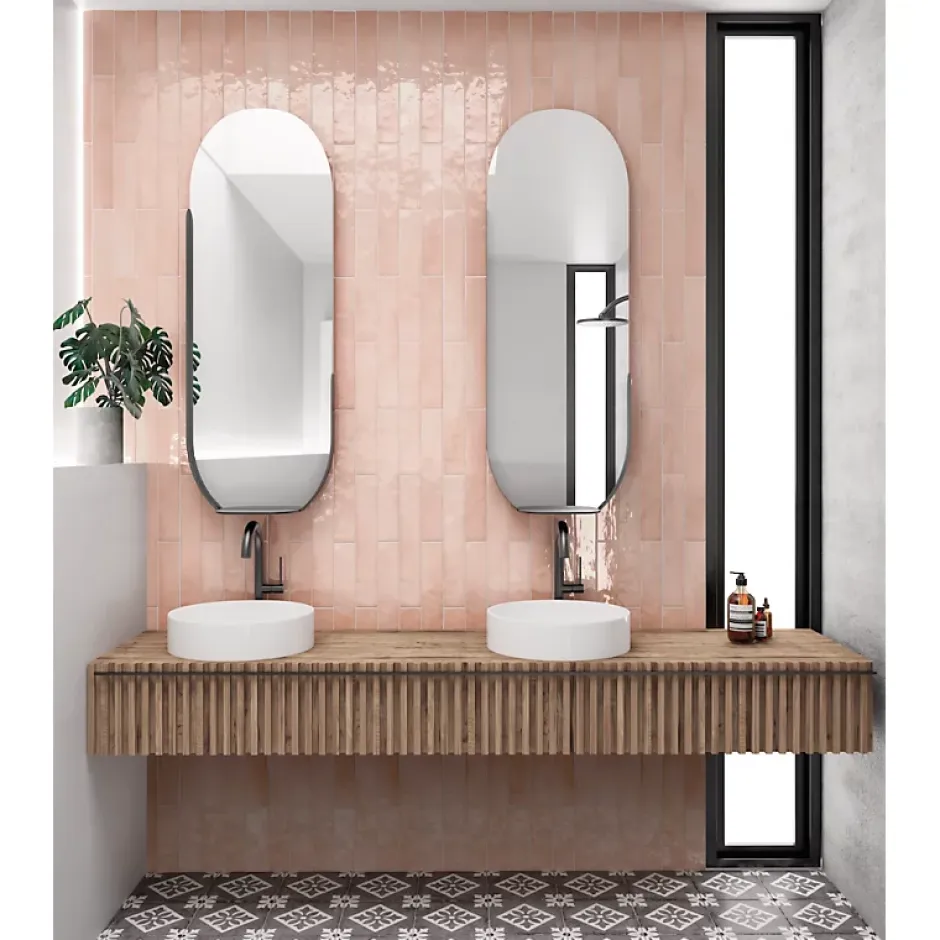 Aelle Carrelage Carrelage mur effet zellige rose 6,5x40 cm MANACOR BLUSH PINK