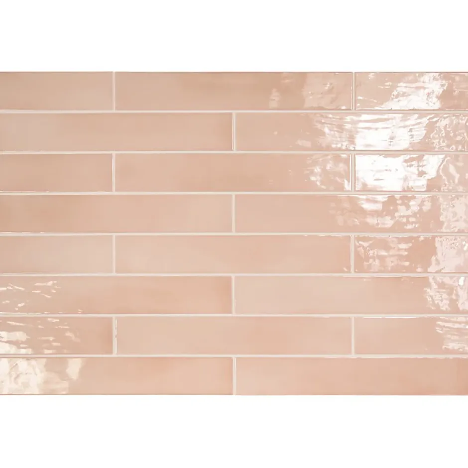 Aelle Carrelage Carrelage mur effet zellige rose 6,5x40 cm MANACOR BLUSH PINK