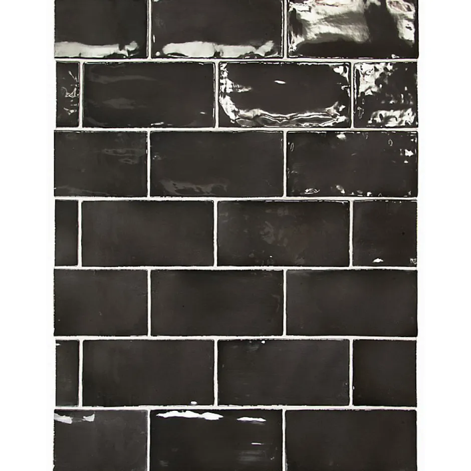 Aelle Carrelage Carrelage mur effet zellige noir 7,5x15 cm MANACOR BLACK