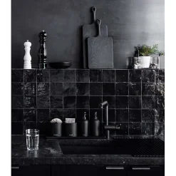 Aelle Carrelage Carrelage mur effet zellige bejmat satiné noir 10x10 cm MALLORCA BLACK