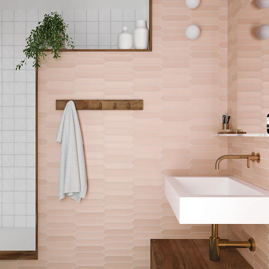 Aelle Carrelage Carrelage mur faience forme navette 5x25 cm mate LANSE ROSE