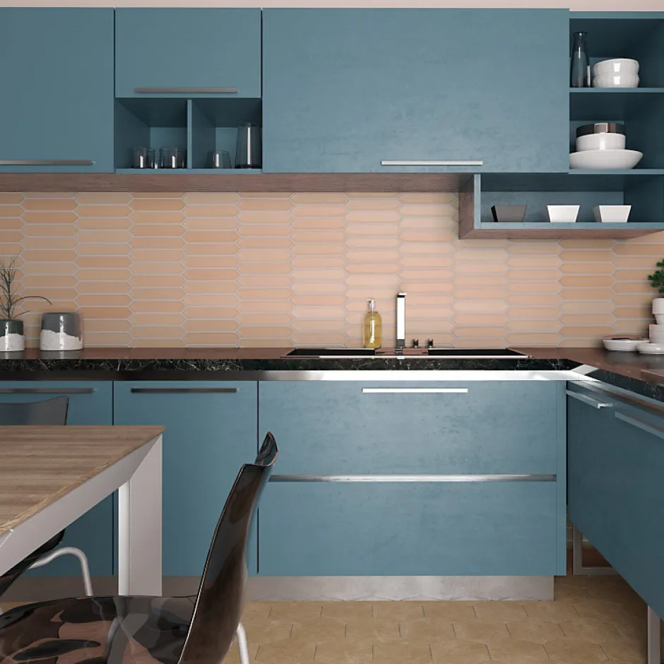 Aelle Carrelage Carrelage mur faience forme navette 5x25 cm mate LANSE ROSE