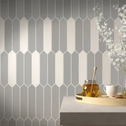 Aelle Carrelage Carrelage mur faience forme navette 5x25 cm mate LANSE WHITE