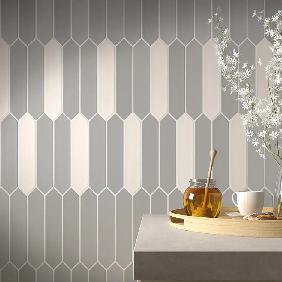 Aelle Carrelage Carrelage mur faience forme navette 5x25 cm mate LANSE WHITE