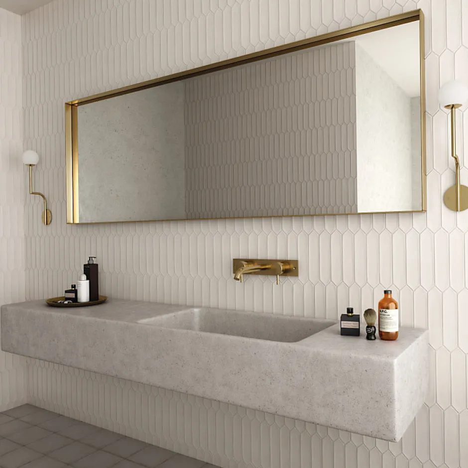 Aelle Carrelage Carrelage mur faience forme navette 5x25 cm mate LANSE WHITE