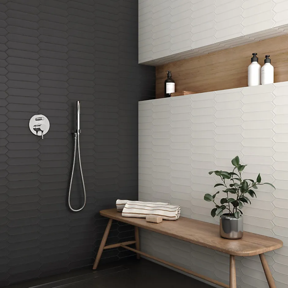 Aelle Carrelage Carrelage mur faience forme navette 5x25 cm mate LANSE WHITE