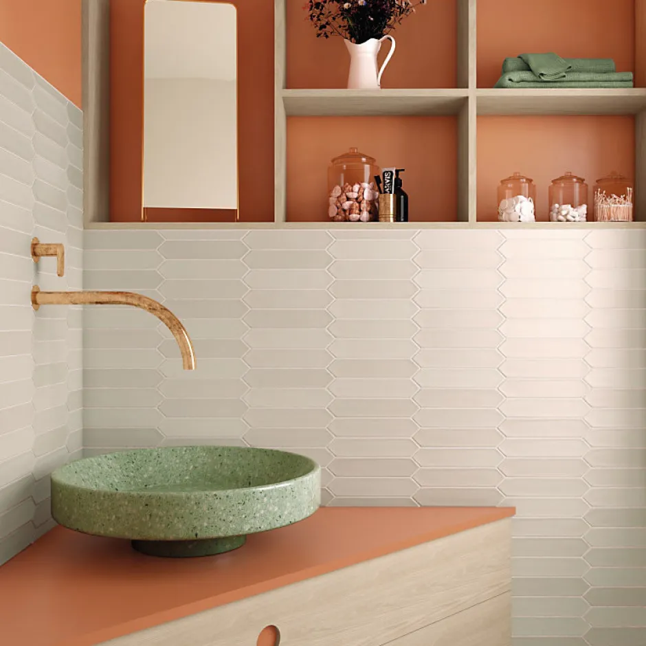 Carrelage mur faience forme navette 5x25 cm mate LANSE MUSLIN-Aelle Carrelage