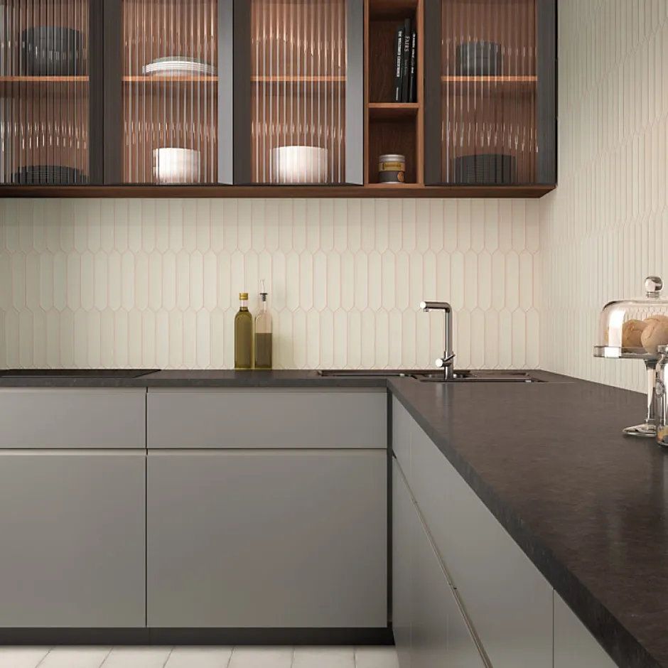 Carrelage mur faience forme navette 5x25 cm mate LANSE MUSLIN-Aelle Carrelage