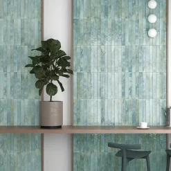 Carrelage Mur Intérieur Format allongé Bleu Brillant. Bali Aqua 5x40 cm-Lux Mosaic Outlet