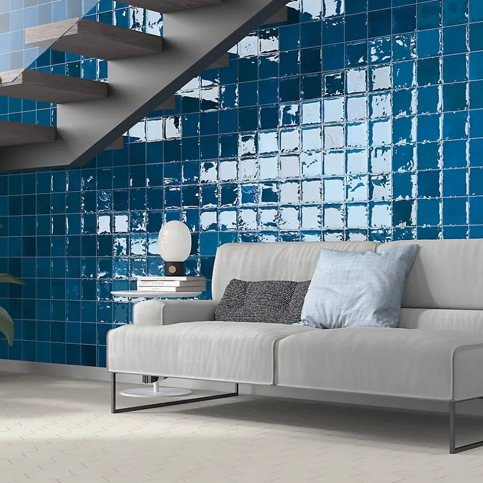 Carrelage mur intérieur/exterieur. Grès cérame Zellige Bleu 12x12 cm x ép 8,3 mm-Lux Mosaic