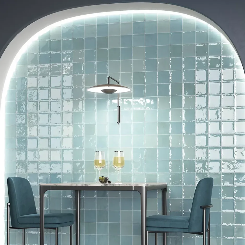 Carrelage mur intérieur/exterieur. Grès cérame Zellige Vert Menthe 12x12 cm x ép 8,3 mm-Lux Mosaic