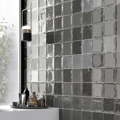 Carrelage mur intérieur/exterieur. Grès cérame Zellige Coal Anthracite 12x12 cm x ép 8,3 mm-Lux Mosaic Online
