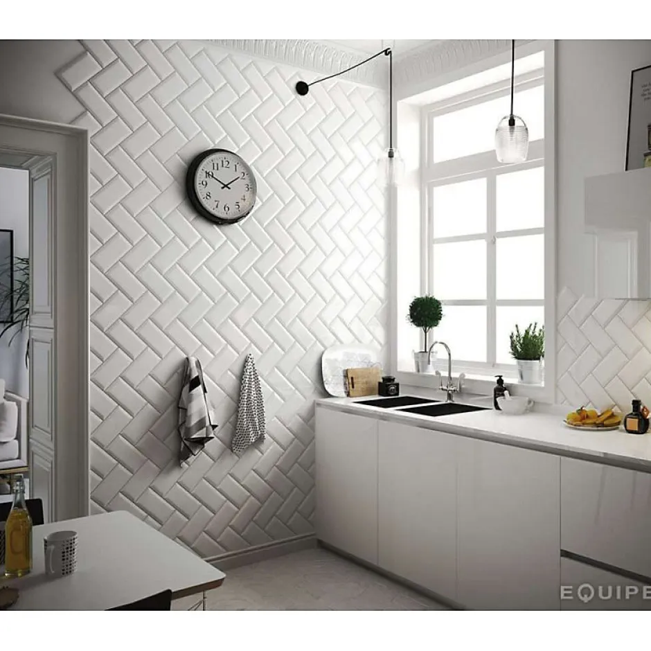 Eiffel art construction Carrelage mur métro parisien relief uni blanc mate 7,5x15 cm METRO WHITE