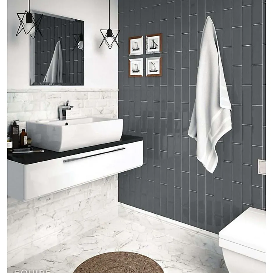 Carrelage mur métro parisien relief effet marbre blanc mate 7,5x15 cm METRO CARRARA-Aelle Carrelage Sale