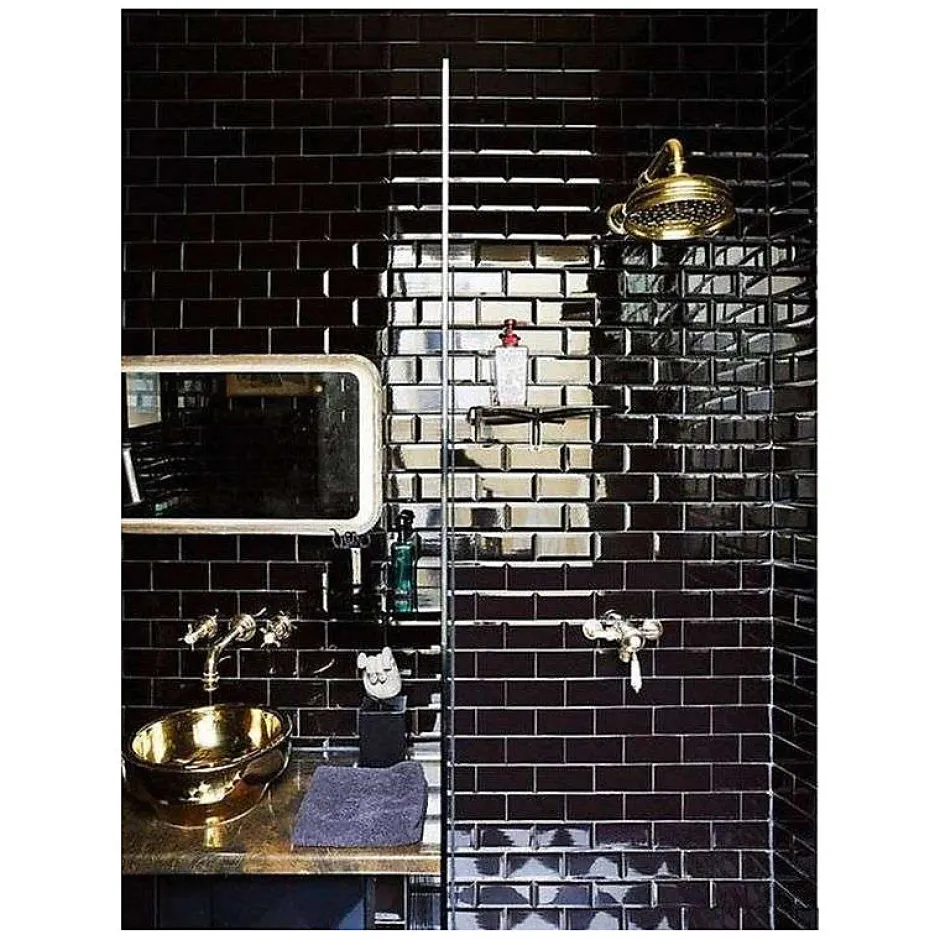 Carrelage mur relief métro parisien uni noir brillant 7,5x15 cm METRO BLACK-Eiffel art construction Clearance