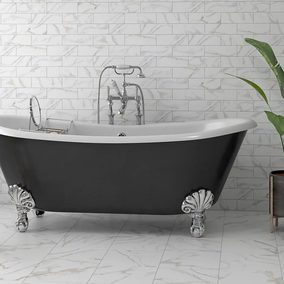 Lux Mosaic Carrelage Mural Décoratif Mat Effet Marbre Carrara Gold. Athenas 7,5x22cm