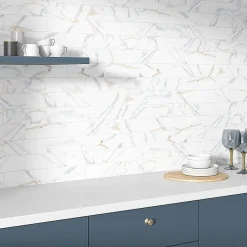 Lux Mosaic Carrelage Mural Décoratif Mat Effet Marbre Carrara Gold. Athenas 7,5x22cm