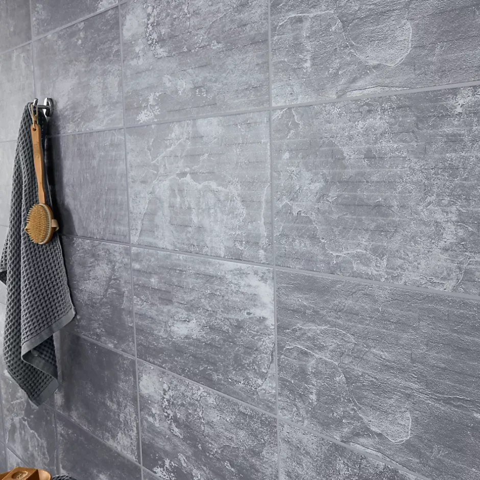 GoodHome Carrelage mural décoratif effet pierre anthracite L.61,5 x l.30,8 cm x ép.8 mm, Shaded Slate