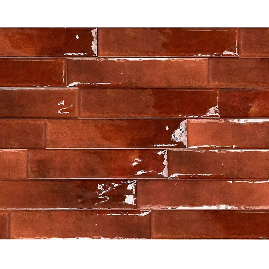 Carrelage Mural Effet Zellige Rouge 6,5x29,8 Monpelli Wine Mix --Allocarrelage