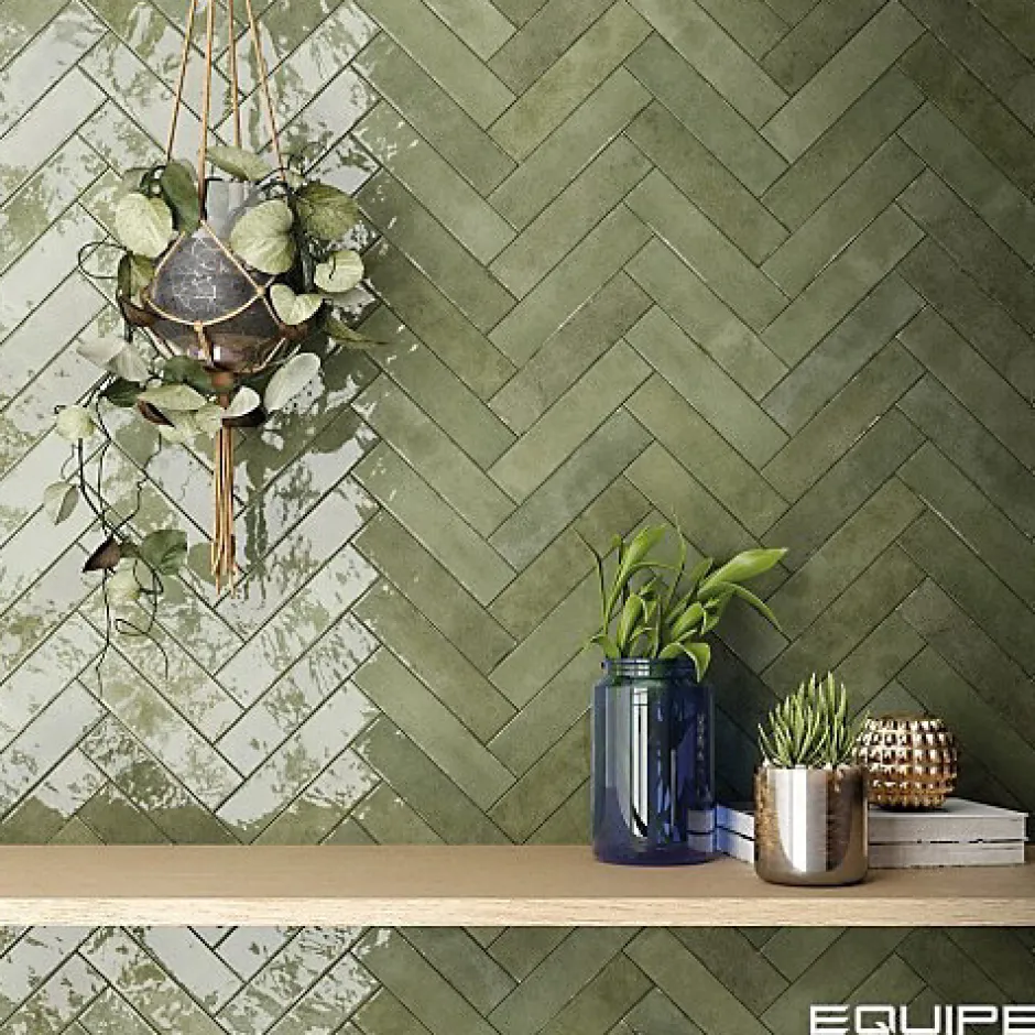 Gioia Materia Carrelage mural Effet Zellige Vert Olive TRIBE 6x24,6cm Green - Les Carreaux de Jean