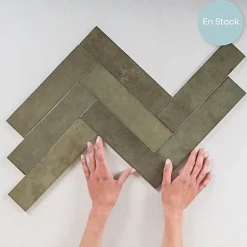 Gioia Materia Carrelage mural Effet Zellige Vert Olive TRIBE 6x24,6cm Green - Les Carreaux de Jean