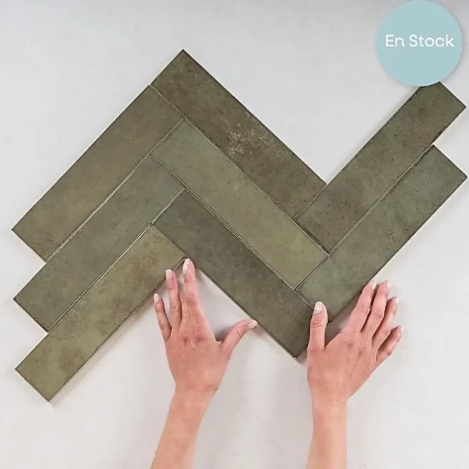 Gioia Materia Carrelage mural Effet Zellige Vert Olive TRIBE 6x24,6cm Green - Les Carreaux de Jean