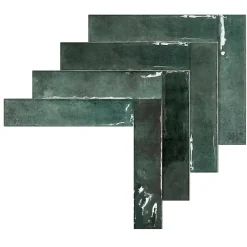 Carrelage Mural Effet Zellige Vert 6,5x29,8 Monpelli Emerald Mix --Allocarrelage Sale