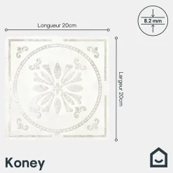 Carrelage mural interieur effet carreau de ciment blanc et béton L.20 x l.20 cm x ép.8,2 mm, Koney-GoodHome Hot