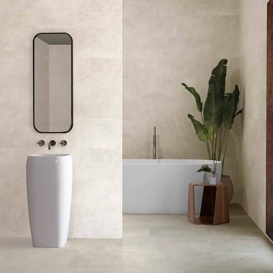 Carrelage mural intérieur effet béton blanc cassé L.90 x l.30 cm x ép.10,5 mm, Asphalt-Baldocer Hot