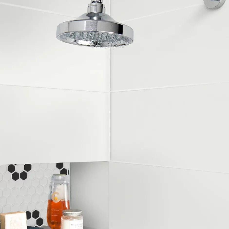 GoodHome Carrelage mural intérieur grès cérame émaillé mat blanc lisse L.60 x l.20 cm x ép.8,3 mm, Plain