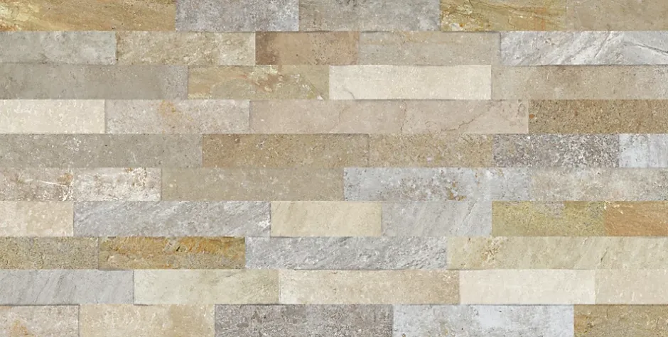 Carrelage mural intérieur effet pierre beige décor quartzite 3D L.60 x l.30 cm x ép.8,2 mm, Quartz 3D- Online