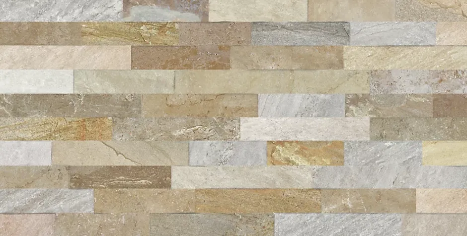 Carrelage mural intérieur effet pierre beige décor quartzite 3D L.60 x l.30 cm x ép.8,2 mm, Quartz 3D- Online