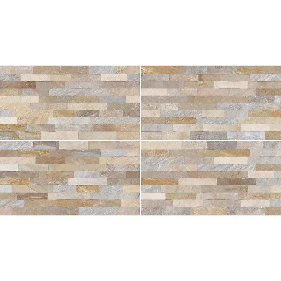 Carrelage mural intérieur effet pierre beige décor quartzite 3D L.60 x l.30 cm x ép.8,2 mm, Quartz 3D- Online