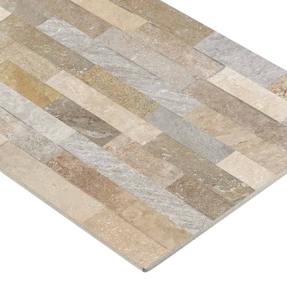 Carrelage mural intérieur effet pierre beige décor quartzite 3D L.60 x l.30 cm x ép.8,2 mm, Quartz 3D- Online