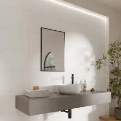 Carrelage mural intérieur blanc mat à cannelures fines L.60 x l.30 cm x ép.9 mm, Perouso-GoodHome Best