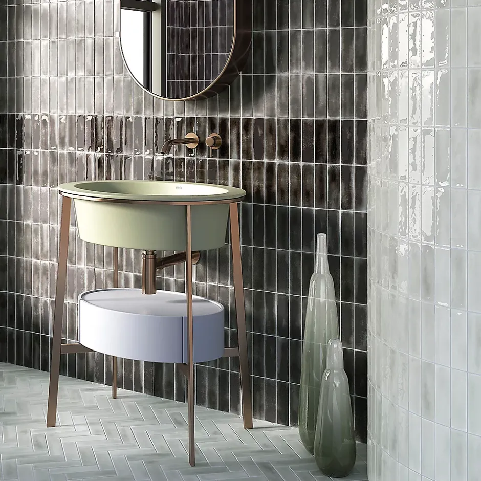 Carrelage Mural Mini Metro 5x15cm Premium. Beret Coal Brillant-Lux Mosaic Outlet