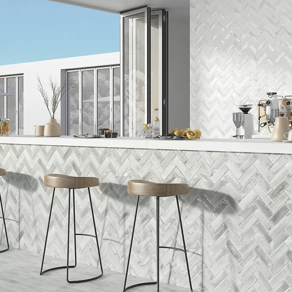 Lux Mosaic Carrelage Mural Mini Metro 5x15cm Premium. Beret Silver Matt