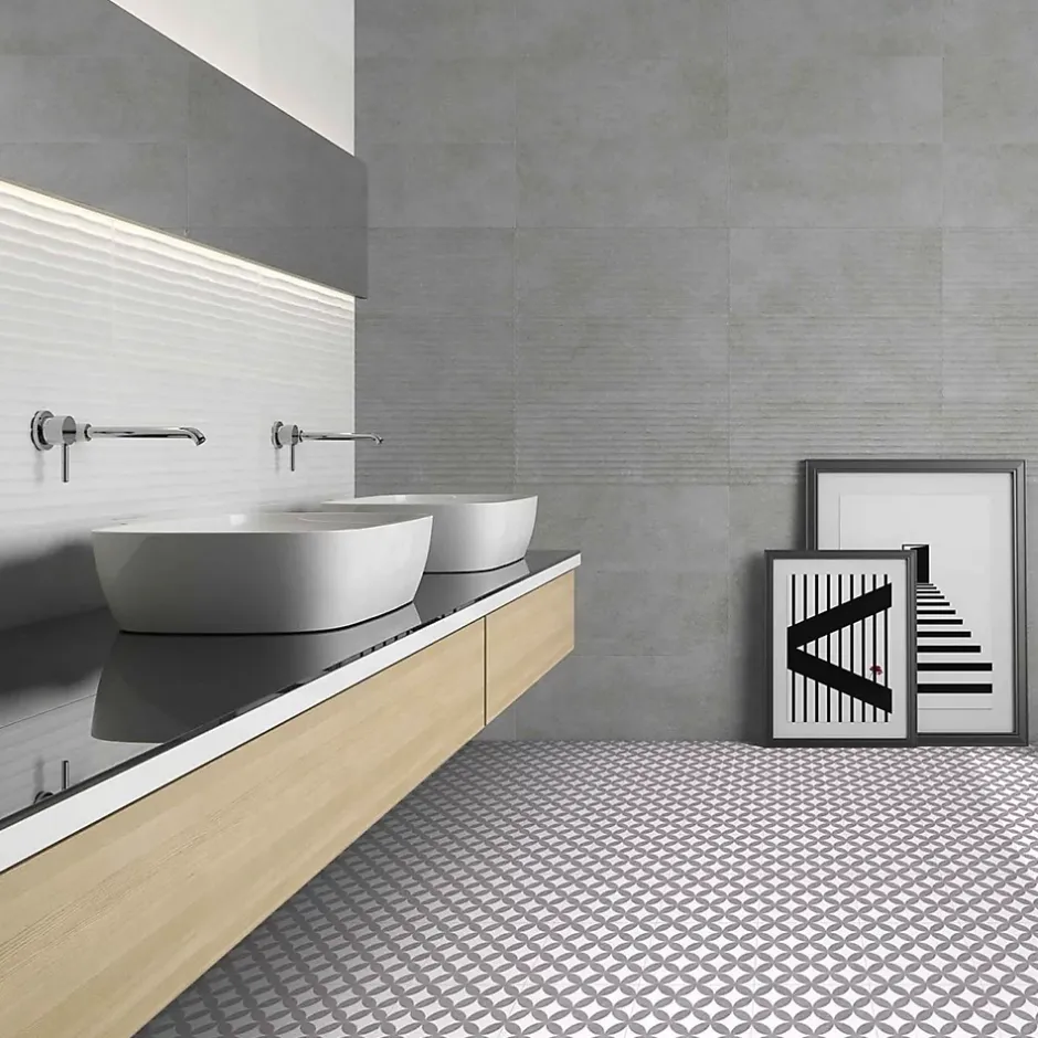 Lux Mosaic Carrelage premium effect ciment mat District Circles Grise 20x20 cm